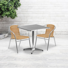 Load image into Gallery viewer, 27.5'' Square Aluminum Indoor-Outdoor Table Set with 2 Beige Rattan Chairs
