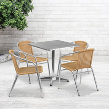 Load image into Gallery viewer, 27.5'' Square Aluminum Indoor-Outdoor Table Set with 4 Beige Rattan Chairs
