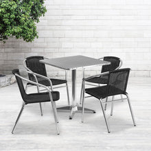 Load image into Gallery viewer, 27.5'' Square Aluminum Indoor-Outdoor Table Set with 4 Black Rattan Chairs
