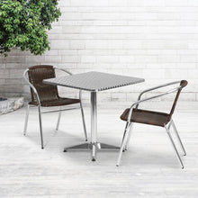 Load image into Gallery viewer, 27.5'' Square Aluminum Indoor-Outdoor Table Set with 2 Dark Brown Rattan Chairs
