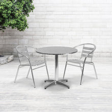Load image into Gallery viewer, 31.5'' Round Aluminum Indoor-Outdoor Table Set with 2 Slat Back Chairs
