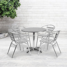 Load image into Gallery viewer, 31.5'' Round Aluminum Indoor-Outdoor Table Set with 4 Slat Back Chairs
