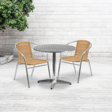 Load image into Gallery viewer, 31.5'' Round Aluminum Indoor-Outdoor Table Set with 2 Beige Rattan Chairs
