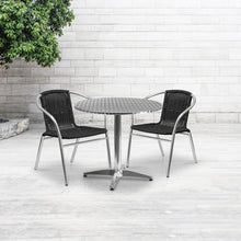 Load image into Gallery viewer, 31.5'' Round Aluminum Indoor-Outdoor Table Set with 2 Black Rattan Chairs
