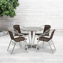 Load image into Gallery viewer, 31.5'' Round Aluminum Indoor-Outdoor Table Set with 4 Dark Brown Rattan Chairs
