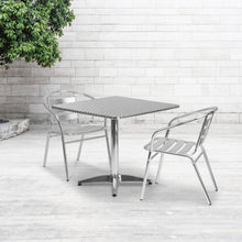 Load image into Gallery viewer, 31.5'' Square Aluminum Indoor-Outdoor Table Set with 2 Slat Back Chairs
