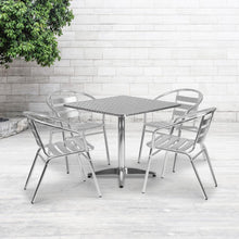 Load image into Gallery viewer, 31.5'' Square Aluminum Indoor-Outdoor Table Set with 4 Slat Back Chairs
