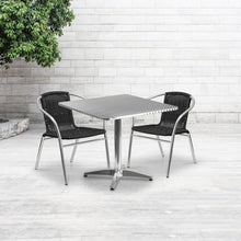 Load image into Gallery viewer, 31.5'' Square Aluminum Indoor-Outdoor Table Set with 2 Black Rattan Chairs
