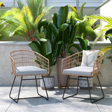 Load image into Gallery viewer, Set of 2 Patio Boho Club Chairs, Light Gray Cushions and Sled Base
