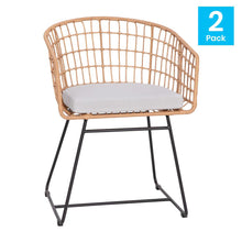 Load image into Gallery viewer, Set of 2 Patio Boho Club Chairs, Light Gray Cushions and Sled Base
