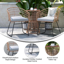 Load image into Gallery viewer, 3-Piece Natural Patio Bistro Set, Rope Chairs, Light Gray Seat Cushions
