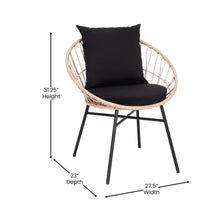 Load image into Gallery viewer, 3-Piece Bistro Set, Papasan Rope Chairs, Glass Top Side Table, Black Cushions
