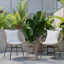 Load image into Gallery viewer, 3-Piece Bistro Set, Rope Chairs, Glass Top Side Table, Light Gray Cushions
