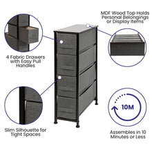 Load image into Gallery viewer, 4 Drawer Slim Wood Top BlackFrame Dresser Storage Tower with Dark Gray Drawers
