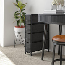 Load image into Gallery viewer, 4 Drawer Slim Wood Top BlackFrame Dresser Storage Tower with Dark Gray Drawers

