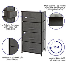 Load image into Gallery viewer, 4 Drawer Wood Top BlackFrame Vertical Storage Dresser with Dark Gray Drawers
