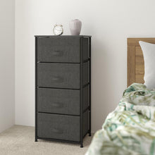Load image into Gallery viewer, 4 Drawer Wood Top BlackFrame Vertical Storage Dresser with Dark Gray Drawers
