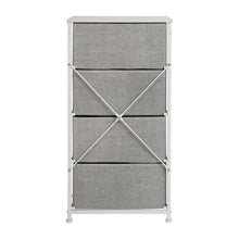 Load image into Gallery viewer, 4 Drawer Wood Top WhiteFrame Vertical Storage Dresser with Light Gray Drawers
