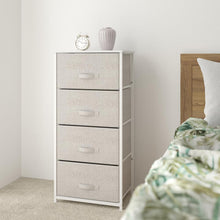 Load image into Gallery viewer, 4 Drawer Wood Top WhiteFrame Vertical Storage Dresser with Light Gray Drawers
