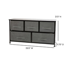 Load image into Gallery viewer, 5 Drawer Wood Top BlackFrame Vertical Storage Dresser with Dark Gray Drawers
