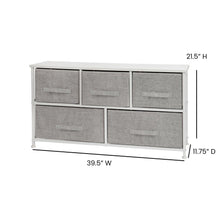 Load image into Gallery viewer, 5 Drawer Wood Top WhiteFrame Vertical Storage Dresser with Light Gray Drawers
