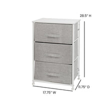 Load image into Gallery viewer, 3 Drawer Wood Top WhiteFrame Vertical Storage Dresser with Light Gray Drawers

