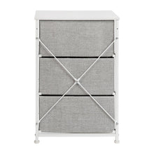 Load image into Gallery viewer, 3 Drawer Wood Top WhiteFrame Vertical Storage Dresser with Light Gray Drawers
