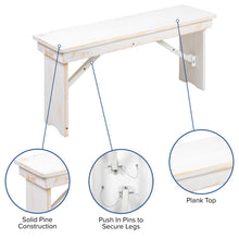 Load image into Gallery viewer, 40&quot; x 12&quot; Antique Rustic White Solid Pine Folding Farm Bench
