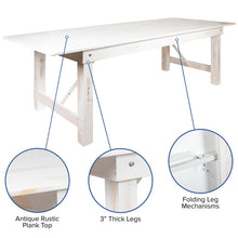 Load image into Gallery viewer, 7' x 40" Rectangular Antique Rustic White Solid Pine Folding Farm Table
