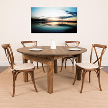 Load image into Gallery viewer, 60" Solid Pine Folding Dining Table Set with 4 Cross Back Chairs and Cushions
