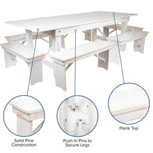 Load image into Gallery viewer, 8' x 40" Antique Rustic White Folding Farm Table and Six Bench Set

