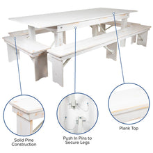 Load image into Gallery viewer, 8' x 40" Antique Rustic White Folding Farm Table and Four Bench Set
