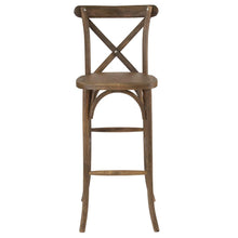 Load image into Gallery viewer, Dark Antique Wood Cross Back Barstool
