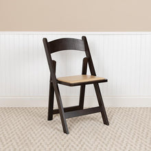 Load image into Gallery viewer, Chocolate Wood Folding Chair with Vinyl Padded Seat
