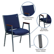 Load image into Gallery viewer, Heavy Duty Navy Blue Dot Fabric Stack Chair with Arms
