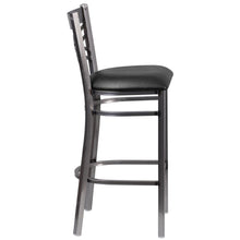 Load image into Gallery viewer, Clear Coated ''X'' Back Metal Restaurant Barstool - Black Vinyl Seat
