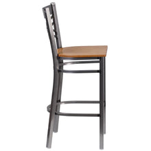 Load image into Gallery viewer, Clear Coated ''X'' Back Metal Restaurant Barstool - Natural Wood Seat
