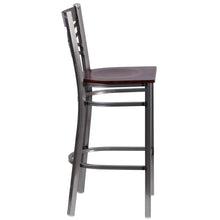 Load image into Gallery viewer, Clear Coated ''X'' Back Metal Restaurant Barstool - Walnut Wood Seat
