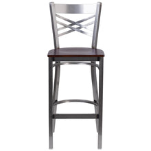 Load image into Gallery viewer, Clear Coated ''X'' Back Metal Restaurant Barstool - Walnut Wood Seat
