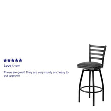 Load image into Gallery viewer, Black Ladder Back Swivel Metal Barstool - Black Vinyl Seat
