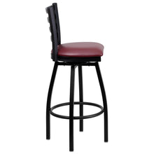 Load image into Gallery viewer, Black Ladder Back Swivel Metal Barstool - Burgundy Vinyl Seat
