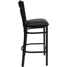 Load image into Gallery viewer, Black ''X'' Back Metal Restaurant Barstool - Black Vinyl Seat
