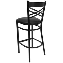 Load image into Gallery viewer, Black ''X'' Back Metal Restaurant Barstool - Black Vinyl Seat
