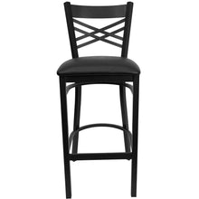 Load image into Gallery viewer, Black ''X'' Back Metal Restaurant Barstool - Black Vinyl Seat
