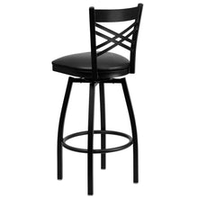 Load image into Gallery viewer, Black ''X'' Back Swivel Metal Barstool - Black Vinyl Seat
