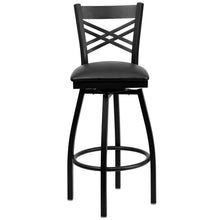 Load image into Gallery viewer, Black ''X'' Back Swivel Metal Barstool - Black Vinyl Seat
