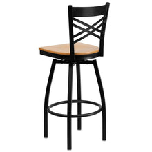 Load image into Gallery viewer, Black ''X'' Back Swivel Metal Barstool - Natural Wood Seat
