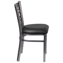 Load image into Gallery viewer, Clear Coated ''X'' Back Metal Restaurant Chair - Black Vinyl Seat

