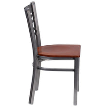 Load image into Gallery viewer, Clear Coated ''X'' Back Metal Restaurant Chair - Cherry Wood Seat
