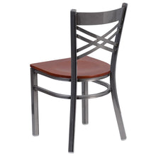 Load image into Gallery viewer, Clear Coated ''X'' Back Metal Restaurant Chair - Cherry Wood Seat
